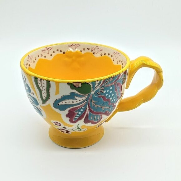 Dutch Wax Braided Handle Hand-Painted Floral Ceramic Cup - Picture 1 of 8